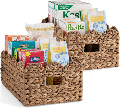 Best Choice Products 9x12 Scalloped Shelf Baskets, Woven Storage Bins, Storage Organizers for Pantry, Living Room, Bedroom, Nursery & Laundry, 4 Pack - Natural with White Trim