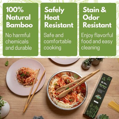 12" Pasta Salad Bamboo Tongs – Natural Wooden Tongs For Cooking & Serving Food, Wooden Kitchen TongsW/Teeth For Pasta Spaghetti Noodles, Salad & Oven Toaster Baking, Heat Resistant Long Wood Tong