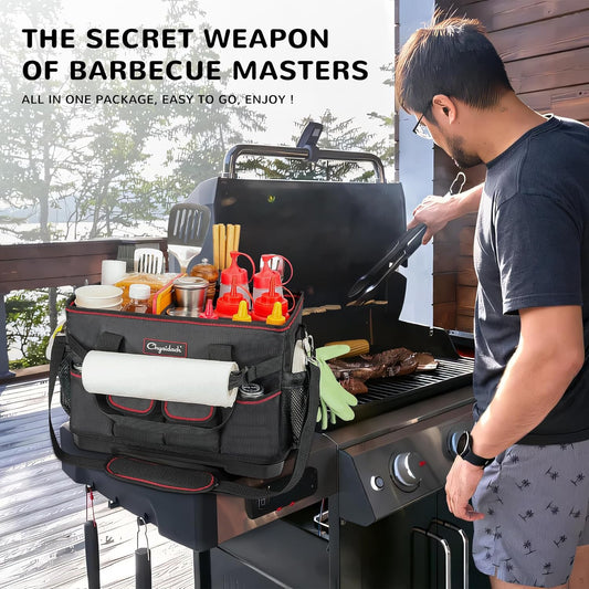 Chyaidach Large Grill Caddy with Hard Bottom, Portable Foldable Griddle Organizer for Blackstone Accessories, Tailgate Essentials, Perfect for Outdoor Grilling, RV, Camping & Grill Gifts for Men