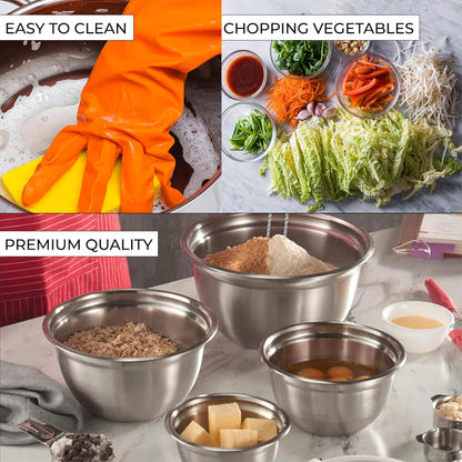 AVADOR Set of 6 Premium Stainless Steel Mixing Bowls Set, Easy To Clean, Space Saving Nestable Design, Great for Cooking, Baking, Prepping (0.75qt, 1.5qt, 3qt, 4qt, 5qt, 8qt)