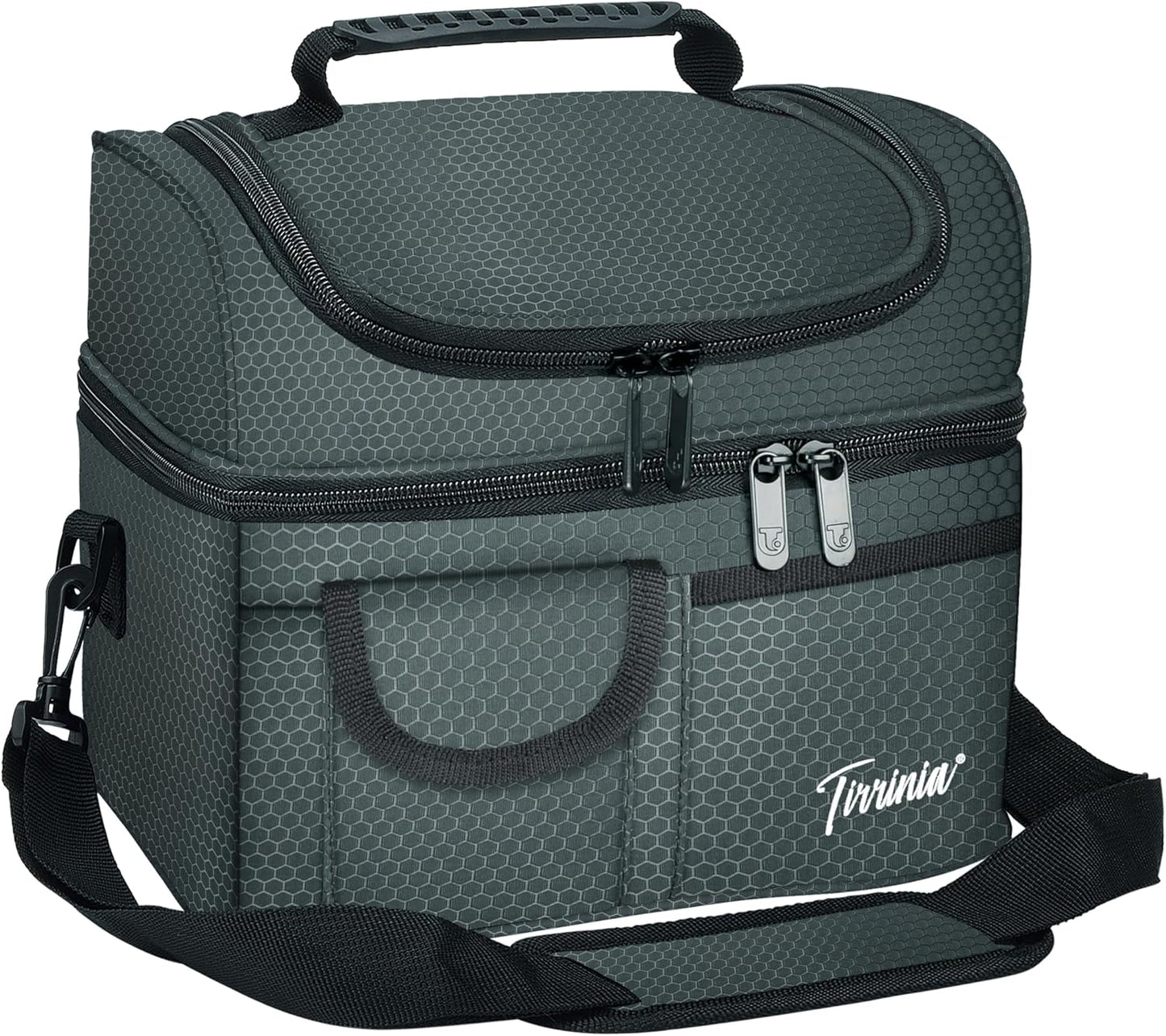 Tirrinia Reusable Lunch Box for Men Women, Insulated Lunch Bag Adult Work, Double Decker Leakproof Lunchbox for Office Picnic Beach—Dual Compartment Lunch Cooler Bag
