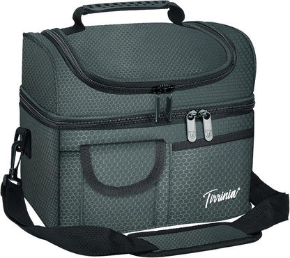 Tirrinia Reusable Lunch Box for Men Women, Insulated Lunch Bag Adult Work, Double Decker Leakproof Lunchbox for Office Picnic Beach—Dual Compartment Lunch Cooler Bag