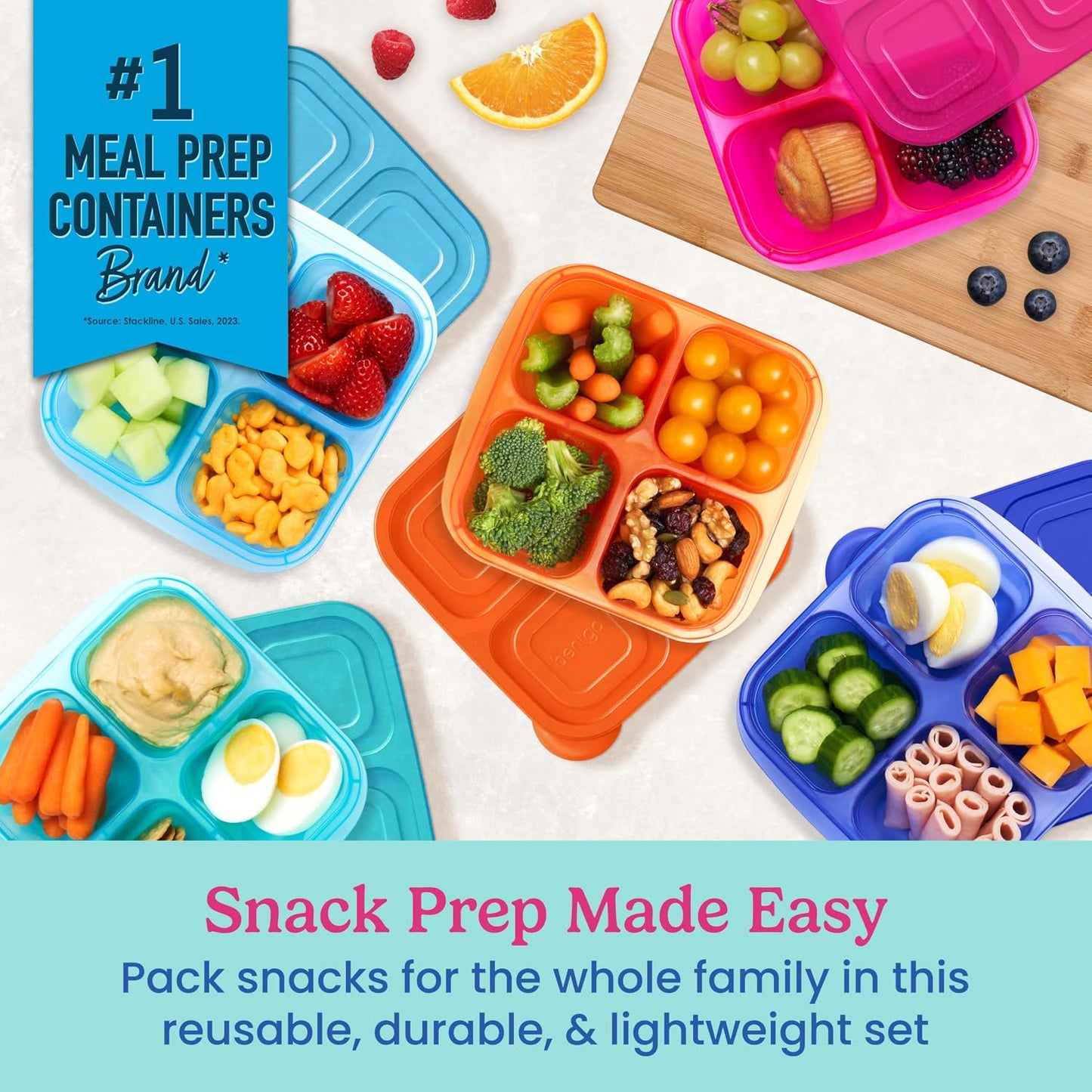 Bentgo Easyboxes 4-Compartment Snack Containers - 20-Piece Set with 10 Trays & 10 Custom-Fit Lids to Seal in Freshness - Reusable Food Storage & Meal Prep Bento BPA-Free Containers (Classic)