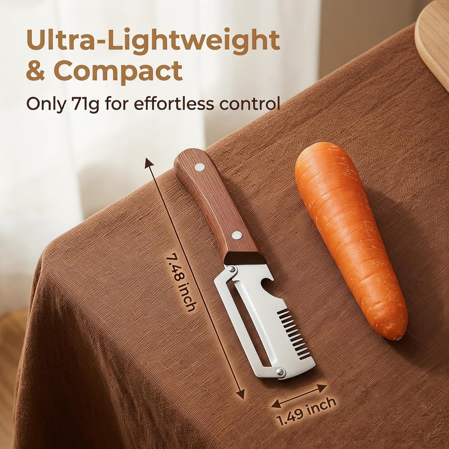 Multifunctional Vegetable Peeler, 3-In-1 Kitchen Gadget With Wooden Handle, Bottle Opener And Shredder, Suitable For Potatoes, Pumpkins, Carrots And Other Vegetables Or Fruits. (1)
