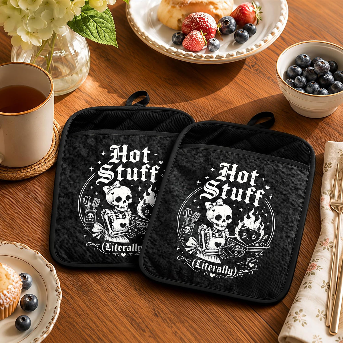 Gothic Cooking Skeleton Chef Pot Holders Heat Resistant