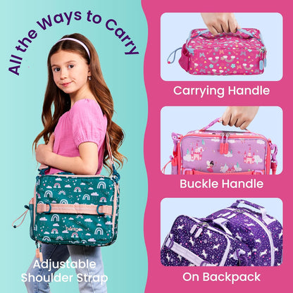 Bentgo Kids Lunch Bag - Durable, Double-Insulated Lunch Bag for Kids 3+; Holds Lunch Box, Water Bottle, & Snacks; Easy-Clean Water-Resistant Fabric & Multiple Zippered Pockets (Mermaid)
