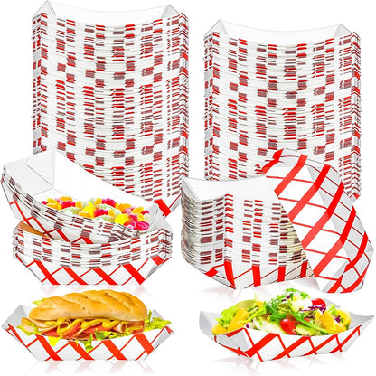 100 Pack 2lb Paper Food Trays, Heavy-Duty Paper Food Boat Disposable Serving Basket Tray for French Fries Nachos Snack Hot Dog Taco BBQ Popcorn Party Picnic Wedding Party (Brown)