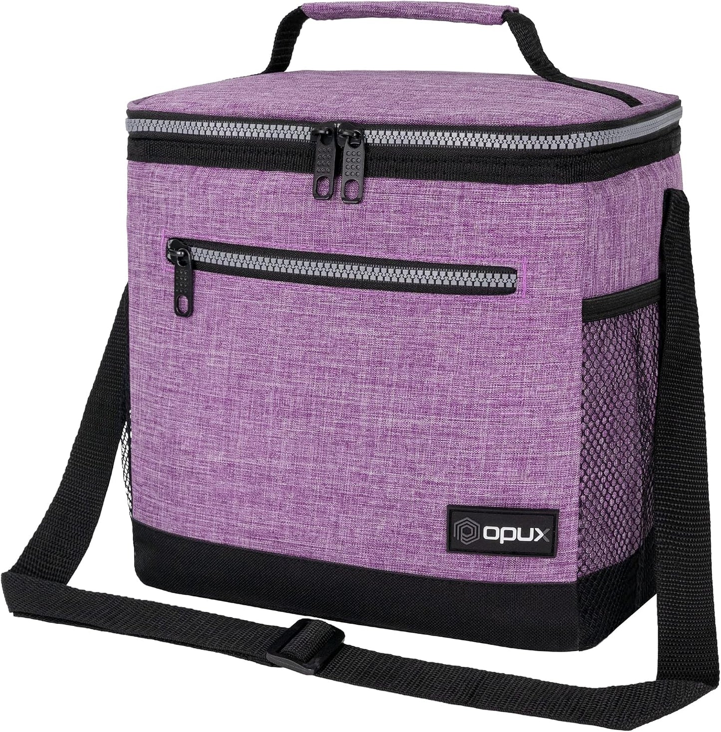 opux Insulated Lunch Box Men Women, Lunch Bag for Work School, Leakproof Soft Cooler Tote Adult, Large Lunch Pail Kids Boys Girls, Picnic Beach Food Bag with Shoulder Strap, Purple Floral