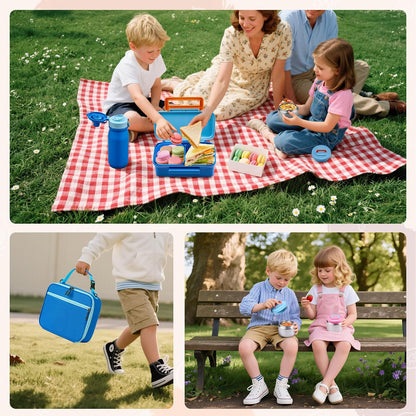 MAISON HUIS Bento Box for Kids with 8oz Soup Thermo, Insulated Lunch Bag & 17oz Water Bottle, 2-Compartment Bento Box with Built-In Ice Pack, Leak-Proof & BPA-Free (Purple)