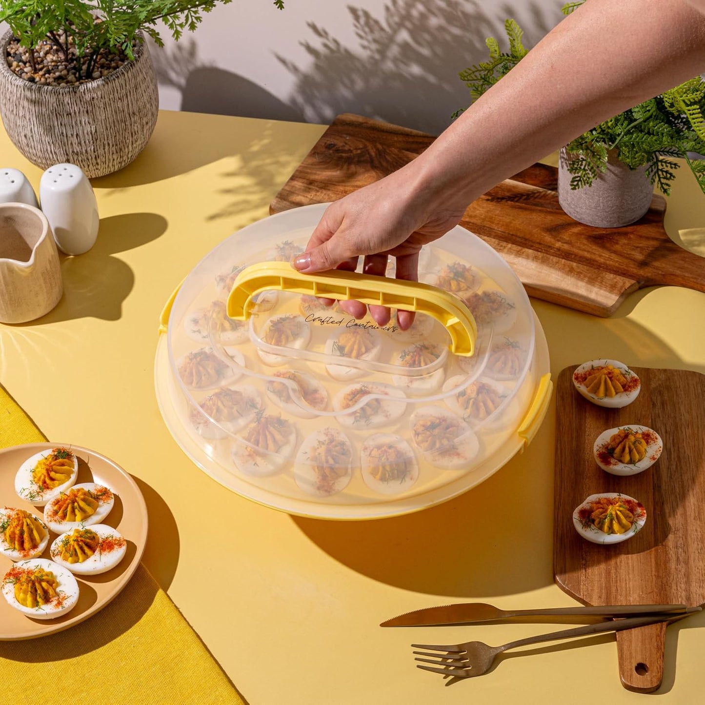 Deviled Egg Containers with Lid & Handles, 22-Count Portable Carrier, Dishwasher Safe Tray, Refrigerator Storage, High-Capacity Trays Deviled Egg Holder - Blue