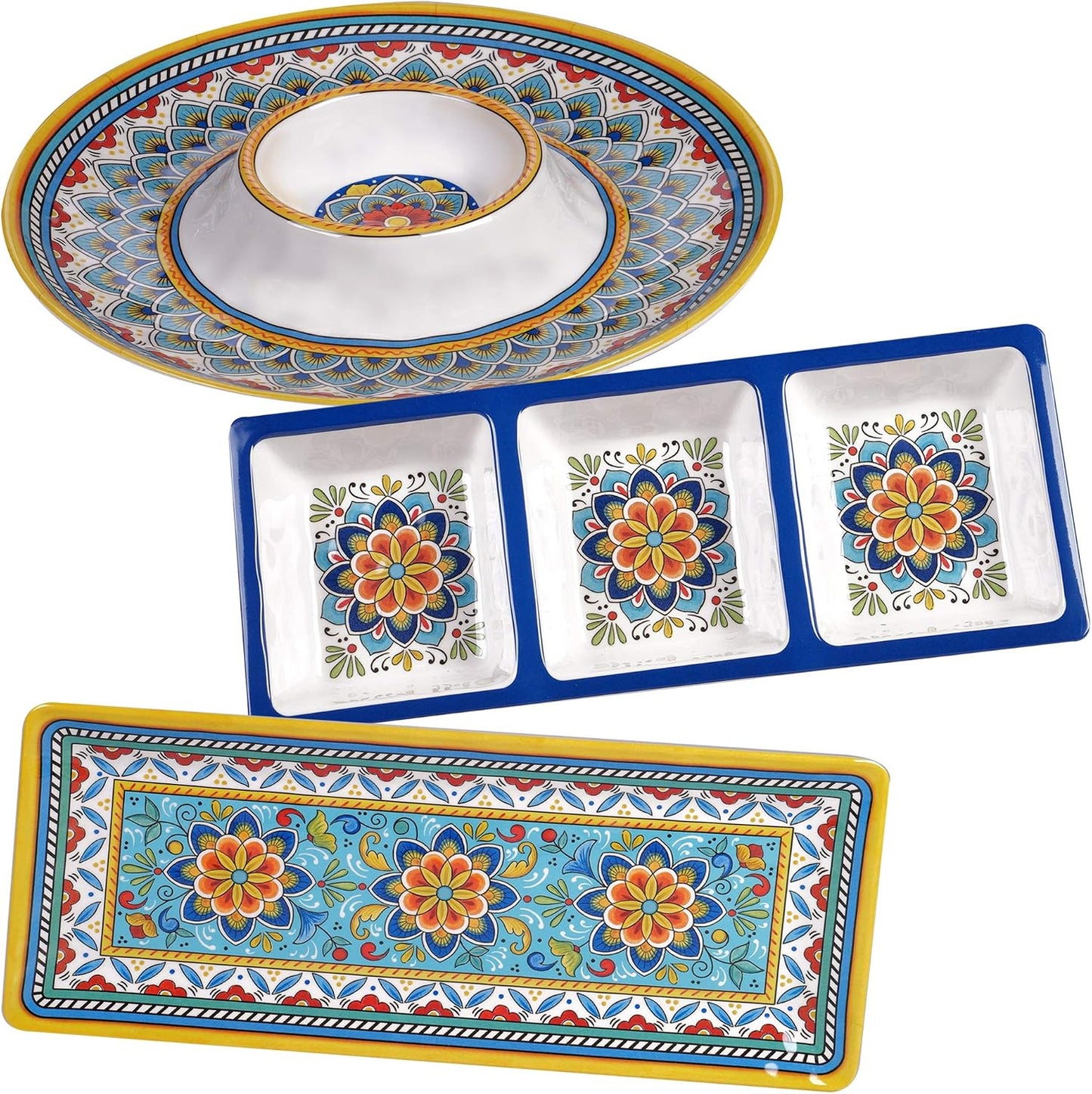 Certified International Portofino Melamine Hostess Set, Multi Colored, Large