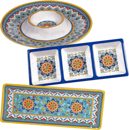 Certified International Portofino Melamine Hostess Set, Multi Colored, Large