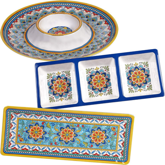 Certified International Portofino Melamine Hostess Set, Multi Colored, Large