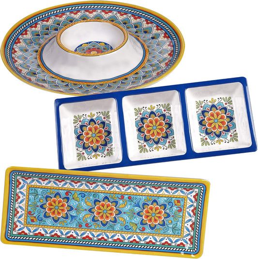 Certified International Portofino Melamine Hostess Set, Multi Colored, Large