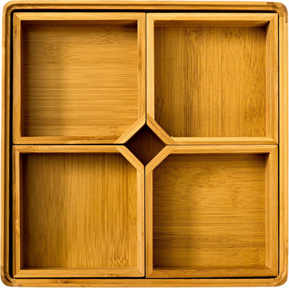 Serving Platter - Bamboo Divided Serving Tray with Lid & Removable Dividers - Great Veggie Tray Serving Dish, Candy Bowl, Serving Trays for Party, Taco Dip Parties Platters, & Chip Bowls for Parties!