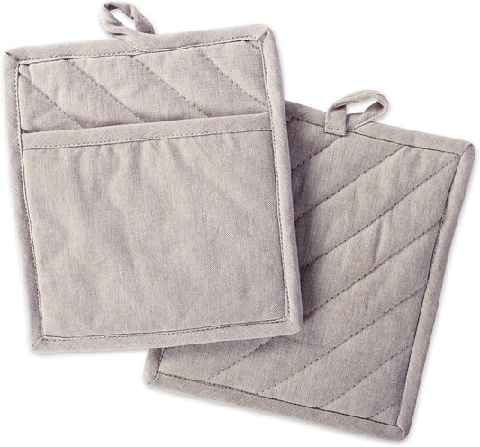 DII 100% Cotton Solid Chambray Kitchen Set, Potholders, Natural, 2 Piece
