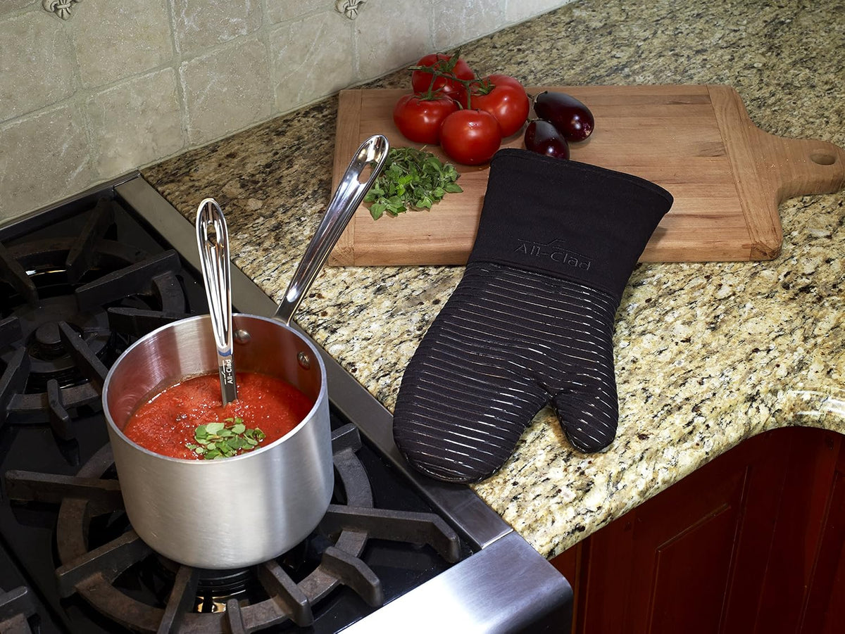 All-Clad Silicone Oven Mitts: Heat Resistant up to 500 Degrees - 100% Cotton & Silicone, 14"x7" Oven Mitt for Kitchen and Barbeque, Pewter