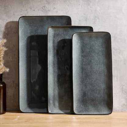 Famiware Serving Platter, Rectangular 15.67/14.1/12.6inch Serving Dishes for Entertaining, Microwave Dishwasher Safe, Stoneware Serving Trays for Party, Turkey, Cheese, Ocean Series, Cappuccino White