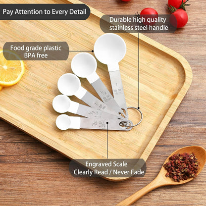 Measuring Cups and Spoons Set of Huygens Kitchen Gadgets 10 Pieces, Stackable Stainless Steel Handle Measuring Cups for Measuring Dry and Liquid Ingredient (Gray)