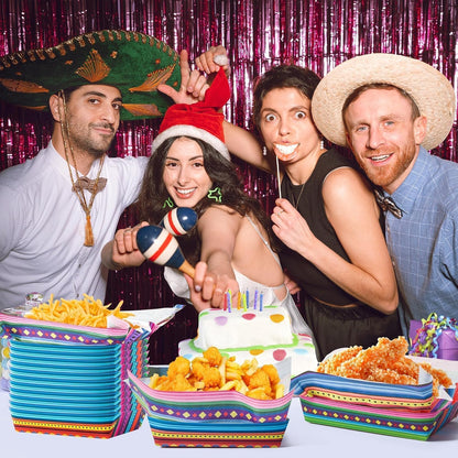 Mexican Taco Nights Food Trays 120Pcs Mexican Wax Paper Deli Nacho Popcorn Assembled Trays Snack Candy Holder Disposable Plate Holiday Birthday Carnival Party Supplies Food Containers
