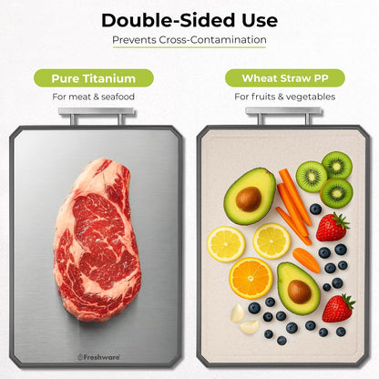 Freshware Titanium Cutting Board for Kitchen, Set of 2, Double Sided Cutting Boards, Pure Titanium/PP, Chopping Board with Juice Grooves, Dishwasher Safe, Medium 12.1" by 8.3" and Large 16.2" by 11"
