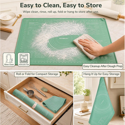 Platinum Silicone Pastry Mat with Measurements, 28 x 20 in | 5 mm raised edge, non-slip base and nonstick surface for rolling dough, sourdough, pizza dough and pie crust