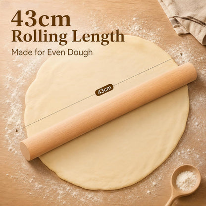 16.9 Inch Large Beech Wood Rolling Pin, French Dough Roller for Baking