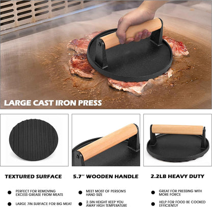 HaSteeL 13 x 9.75In Melting Dome & 8 x 4In Burger Press, Rectangular Basting Steam Cover with Bacon Press, Metal Griddle Accessories for Flat Top Teppanyaki Hibachi Grilling Cooking BBQ, Easy to Clean