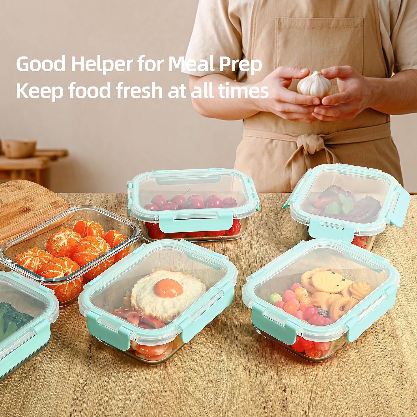 Glass Food Storage Containers 10 Pack - 22Oz Meal Prep Container Set with Lid, Airtight Snap Lock, Microwave Freezer Oven Dishwasher Safe, Lunch Box for Work, Grey