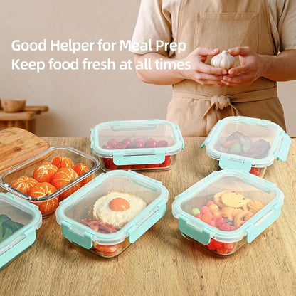 Glass Food Storage Containers 10 Pack - 22Oz Meal Prep Container Set with Lid, Airtight Snap Lock, Microwave Freezer Oven Dishwasher Safe, Lunch Box for Work, Grey