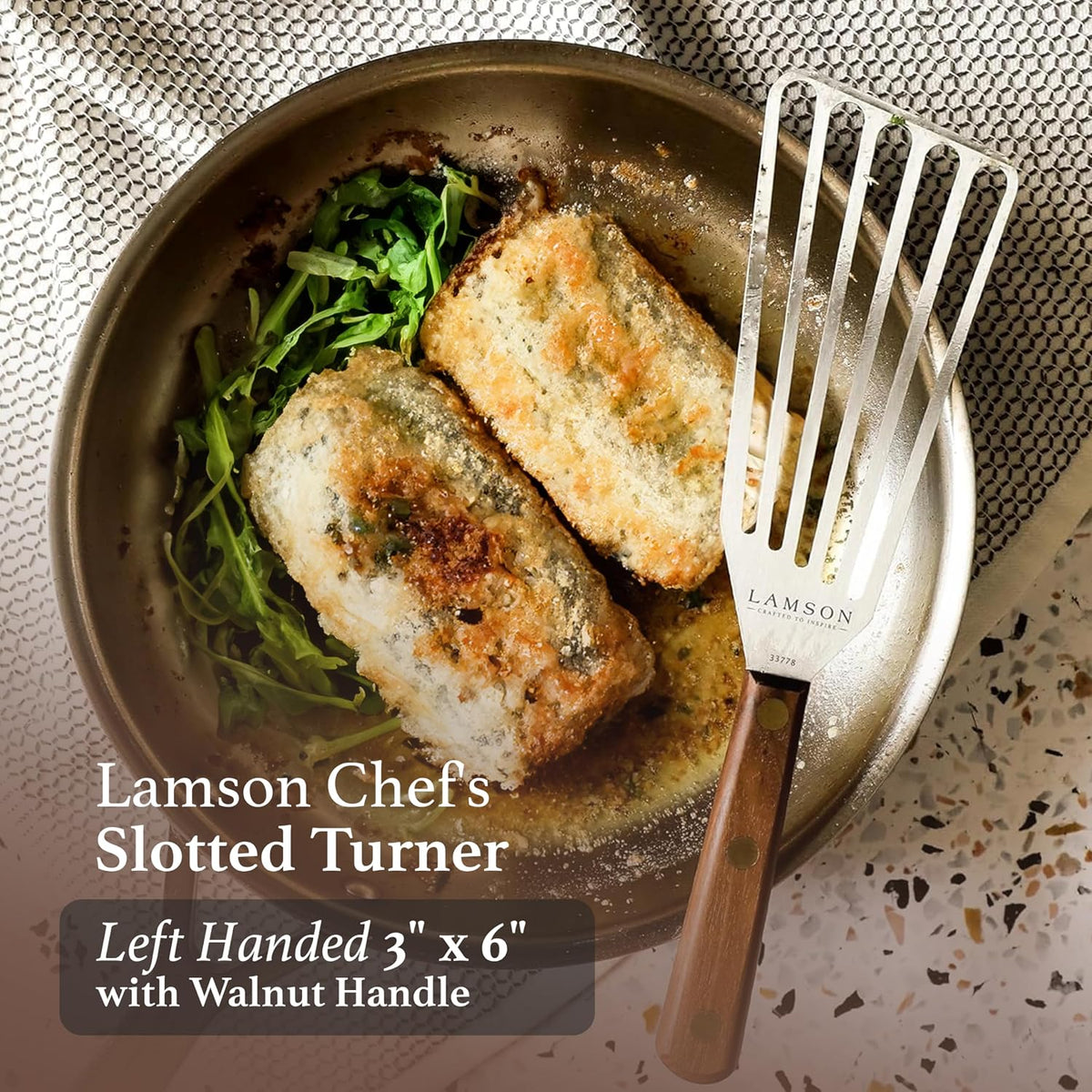 Lamson Fish Spatula, Slotted Metal Turner, 3 x 6 In, Right Hand | Ultra Durable composite handle, dishwasher safe; flexible stainless blade; a dedicated left-handed model is available