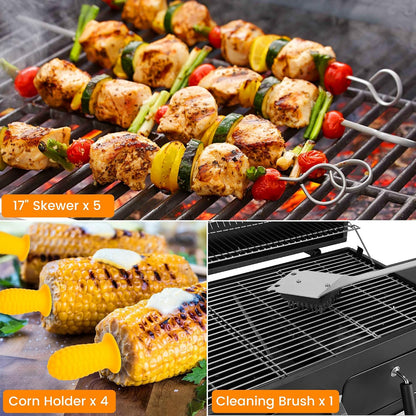 Grill Accessories Kit, Grill Tool Set with 4-in-1 BBQ Spatula, Fork, Tongs, Cleaner Brush, Skewers, Silicone Corn Holders, Silicone Brush, Grilling Gift Set for Men and Women
