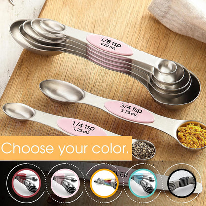 Spring Chef Stainless Steel Magnetic Measuring Spoons Set with Strong N45 Magnets, Heavy Duty Metal Kitchen Gadgets for Baking & Cooking, Fits in Most Kitchen Spice Jars, Set of 8 with Leveler, Black