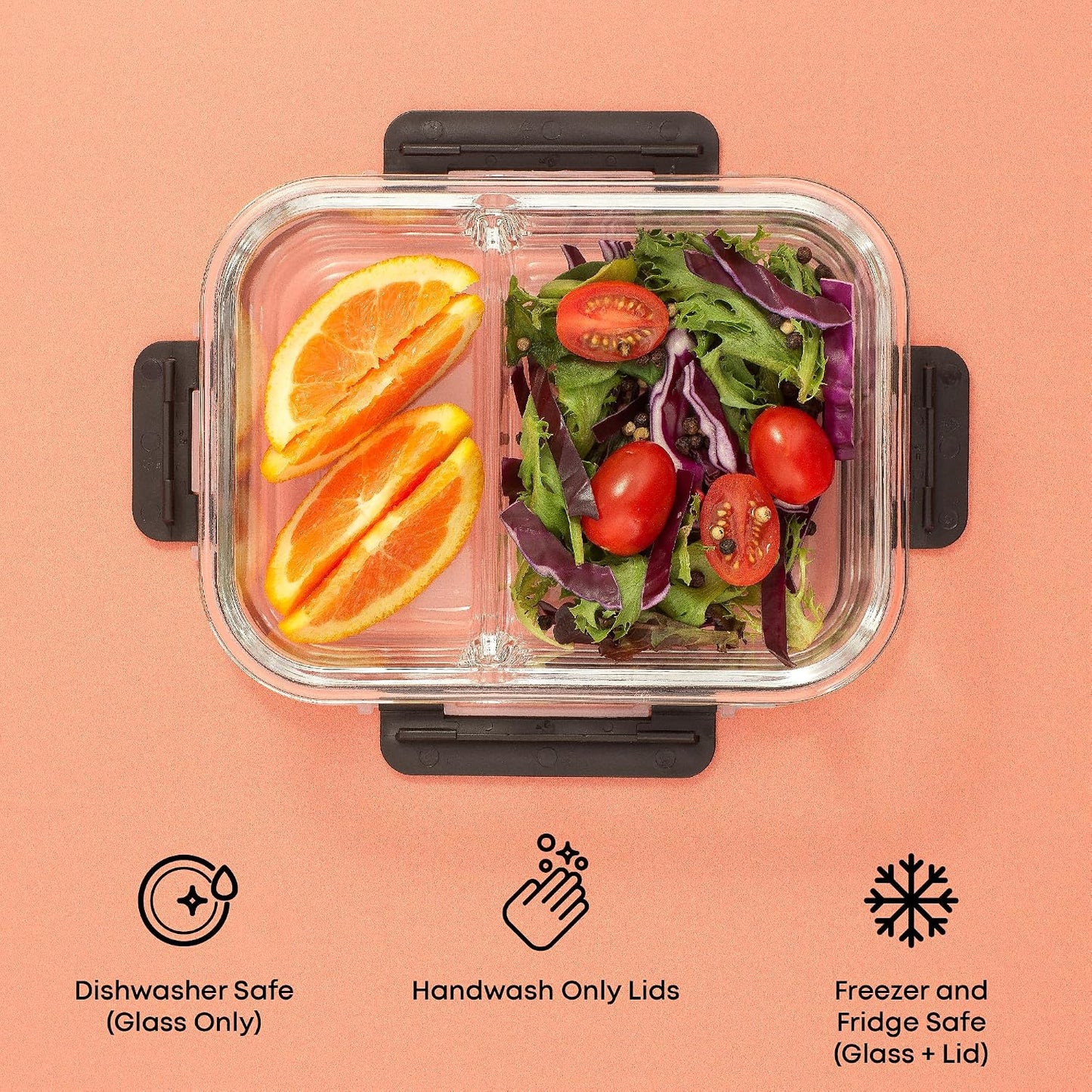 JoyJolt Divided Food Storage Containers with Lids Airtight. 5 Pack Glass Meal Prep Containers 2 Compartment Set Glass Bento Box. Reusable Food Containers, Portion Control Containers for Weight Loss
