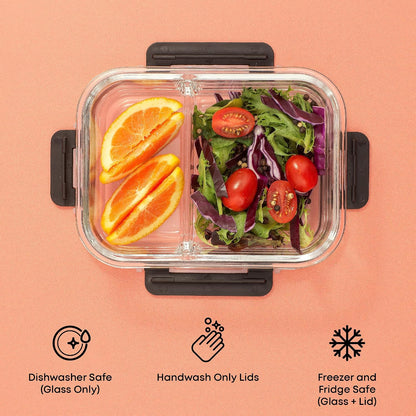 JoyJolt Divided Food Storage Containers with Lids Airtight. 5 Pack Glass Meal Prep Containers 2 Compartment Set Glass Bento Box. Reusable Food Containers, Portion Control Containers for Weight Loss