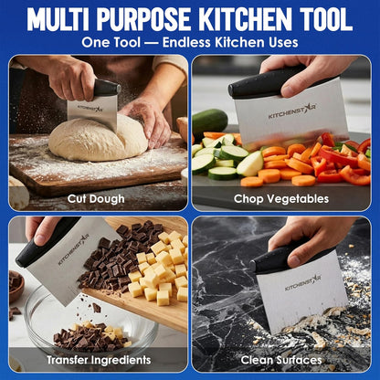 KitchenStar Dough Scraper 6-inch, Stainless Steel Bench Scraper with Measurement Markings & Non-Slip Handle, Pastry Cutter for Bread, Pizza & Vegetables, Dishwasher Safe