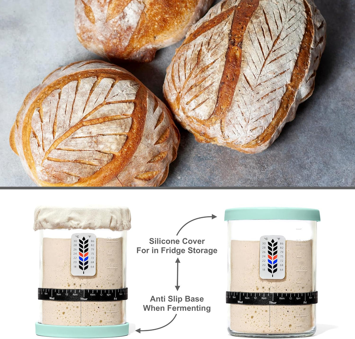 BALCI Premium Sourdough Starter Jar - 40oz Wide Mouth Kit (Blue)