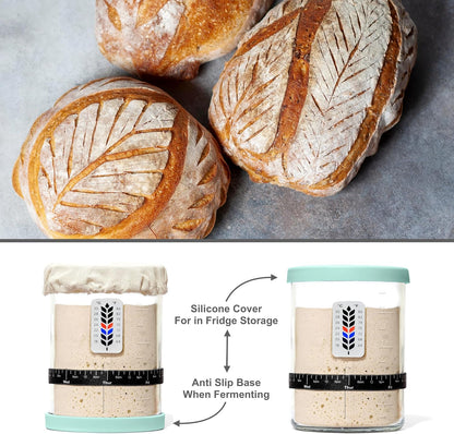 BALCI Premium Sourdough Starter Jar - 40oz Wide Mouth Kit (Blue)