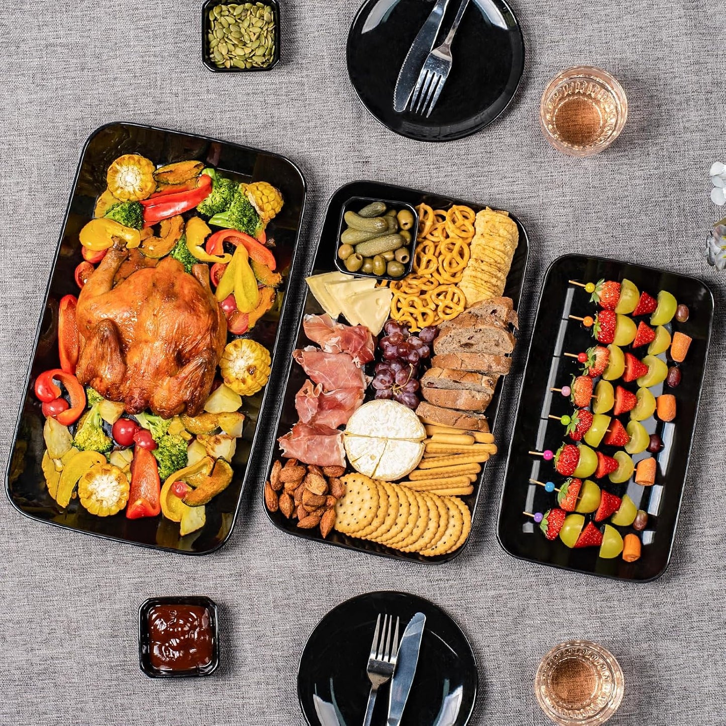 DELLING Large Serving Platter Set of 3, 16/14/12 Inch Porcelain Serving Trays for Party - White Ceramic Rectangular Platters for Entertaining, Appetizer Fruit Tray for Father's Day Shower Dinner