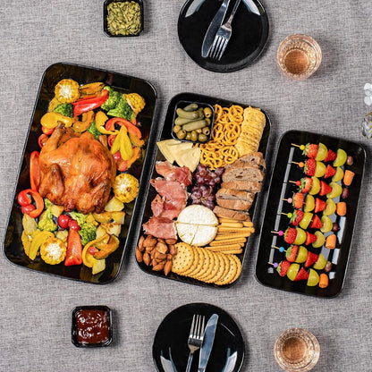 DELLING Large Serving Platter Set of 3, 16/14/12 Inch Porcelain Serving Trays for Party - White Ceramic Rectangular Platters for Entertaining, Appetizer Fruit Tray for Father's Day Shower Dinner