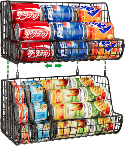 Stacking Can Dispensers 3 Tier with 3 Divider, Large Pantry Can Organizer, Beverage Drink Pop Soda Can Storage Basket, Can Holders for Pantry, Canned Food Rack Wire Bins for Kitchen Cabinet (3-Pack)