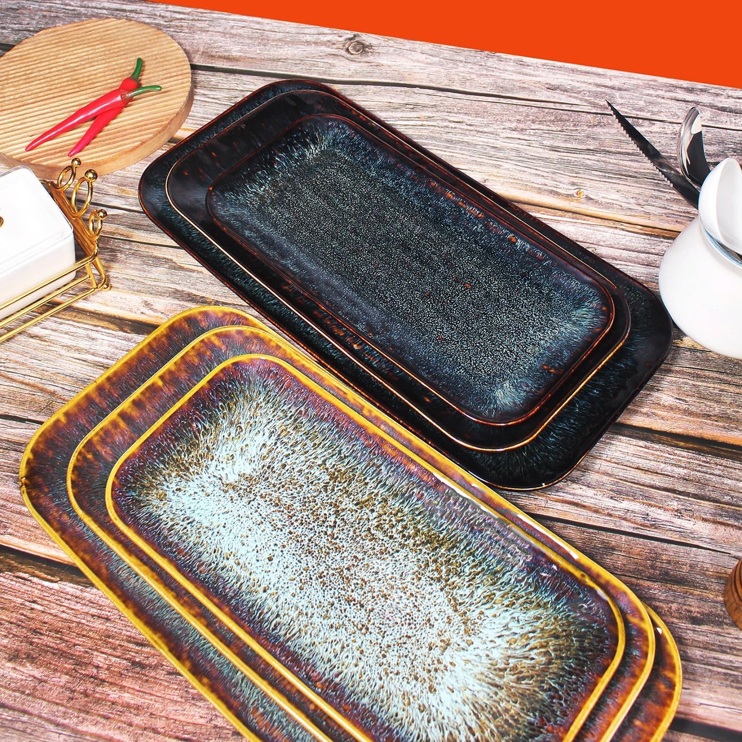 Porcelain Plate Set Large Serving Tray Set of 4, Reusable Serving Platters for Party Food, Cookie, Appetizer, Charcuterie, Snack, Dessert Display,Stackable Kitchen Dish 14.4 INCH