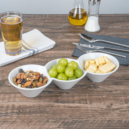 Restaurantware-9.1 x 4.9 x 2.3 Inch Double Dip Bowls, 1 Microwavable Condiment Server - 2 Compartments, Microwavable, White Porcelain Dip Tray, Dishwashable, For Snacks, Condiments, Or Toppings