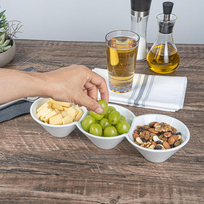Restaurantware-9.1 x 4.9 x 2.3 Inch Double Dip Bowls, 1 Microwavable Condiment Server - 2 Compartments, Microwavable, White Porcelain Dip Tray, Dishwashable, For Snacks, Condiments, Or Toppings