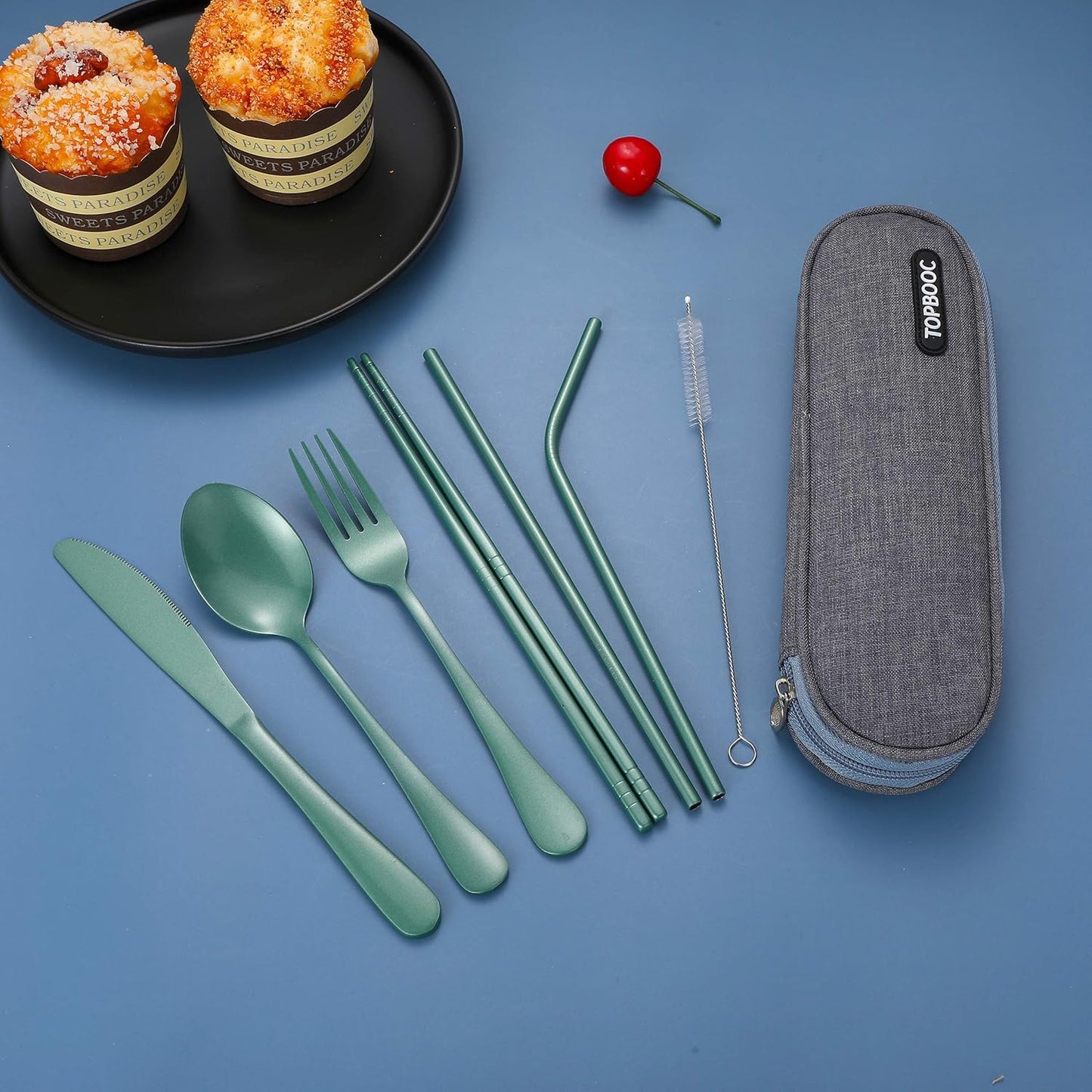 Portable Stainless Steel Flatware Set, Travel Camping Cutlery Set, Portable Utensil Travel Silverware Dinnerware Set with a Waterproof Case (Pink)