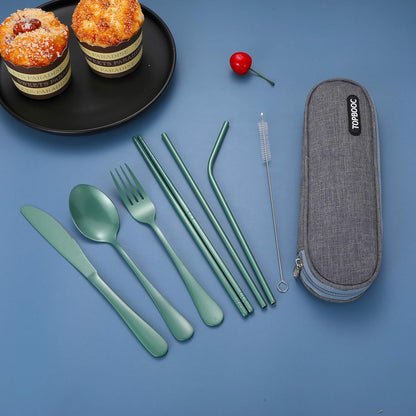 Portable Stainless Steel Flatware Set, Travel Camping Cutlery Set, Portable Utensil Travel Silverware Dinnerware Set with a Waterproof Case (Pink)
