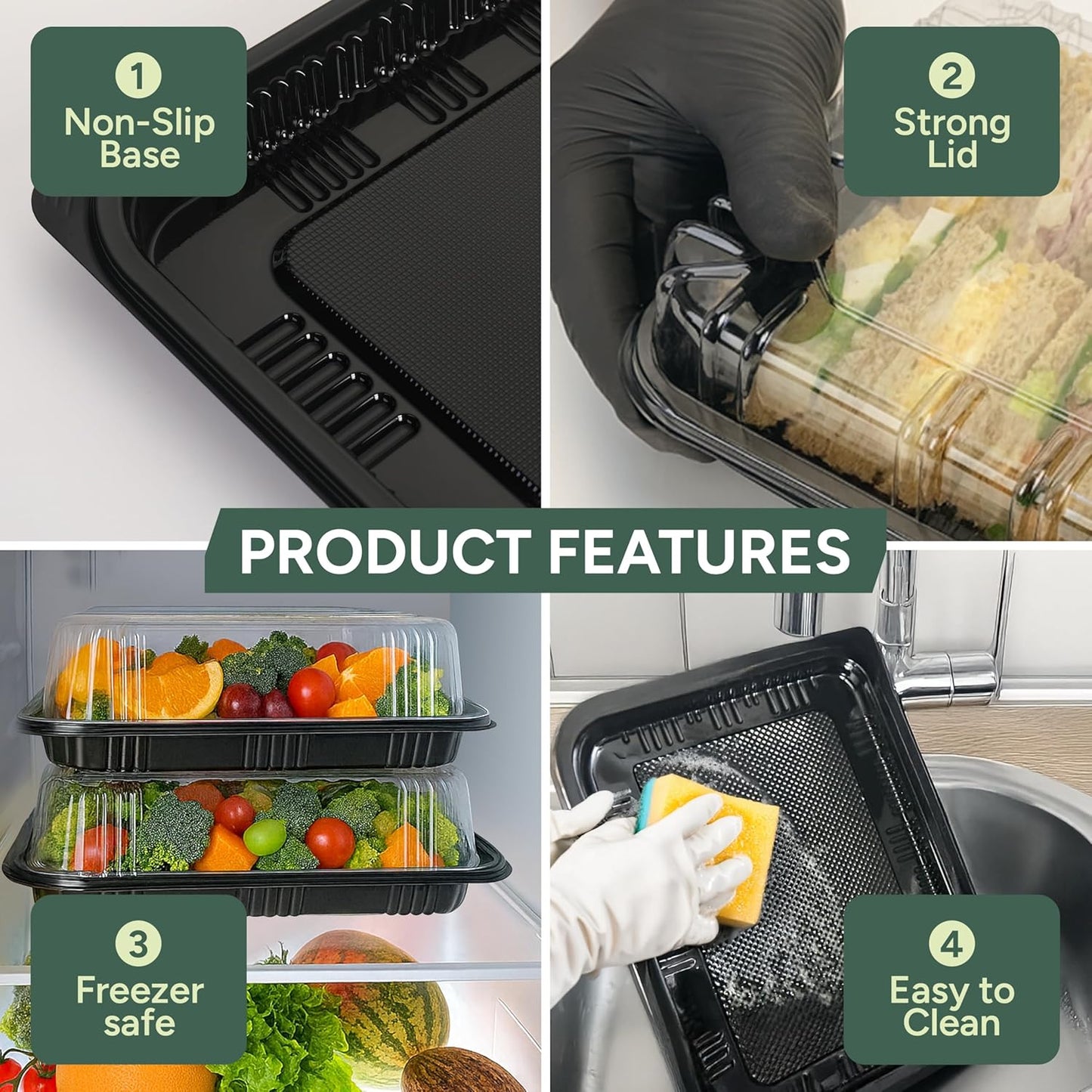 Zuvo Catering Trays with Lids 5 Pack - 13 Inch Reusable Serving Platters for Sandwiches, Cookies & Party Food - Stackable Plastic Food Trays with Clear Dome Lids for Buffets, Events & Catering