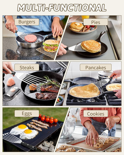 HaSteeL 2 Pack Fish Spatula Turner, 12.5" & 11" Stainless Steel Slotted Spatula Set for Kitchen Cooking, Flipping, Turning, Frying & Grilling, Full Tang ABS Handle, Dishwasher Safe