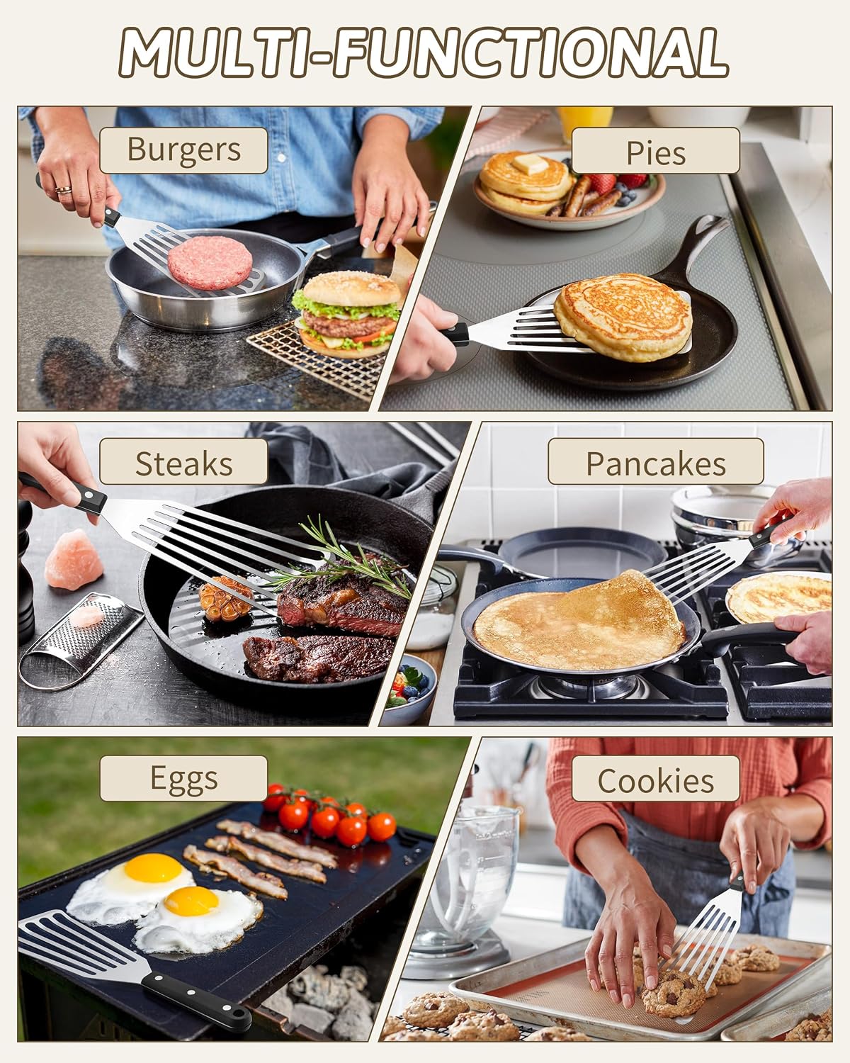 HaSteeL 2 Pack Stainless Steel Fish Spatula, Metal Slotted Turner Set, Griddle Grill Spatula for Kitchen Cooking, Flipping, Turning, Frying $ Grilling, Full Tang ABS Handle, DIshwasher Safe