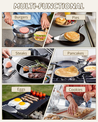 HaSteeL 2 Pack Stainless Steel Fish Spatula, Metal Slotted Turner Set, Griddle Grill Spatula for Kitchen Cooking, Flipping, Turning, Frying $ Grilling, Full Tang ABS Handle, DIshwasher Safe
